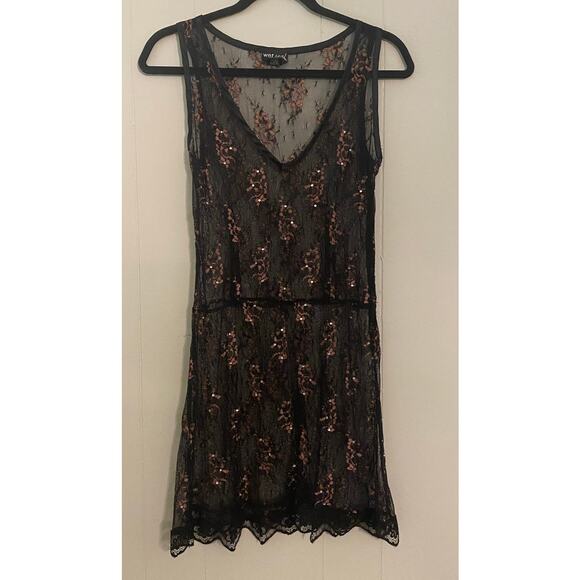 Vintage Wet Seal Mesh Sequin Lace Button Side Dress (M) Whimsigoth Vamp Romantic - Picture 1 of 12